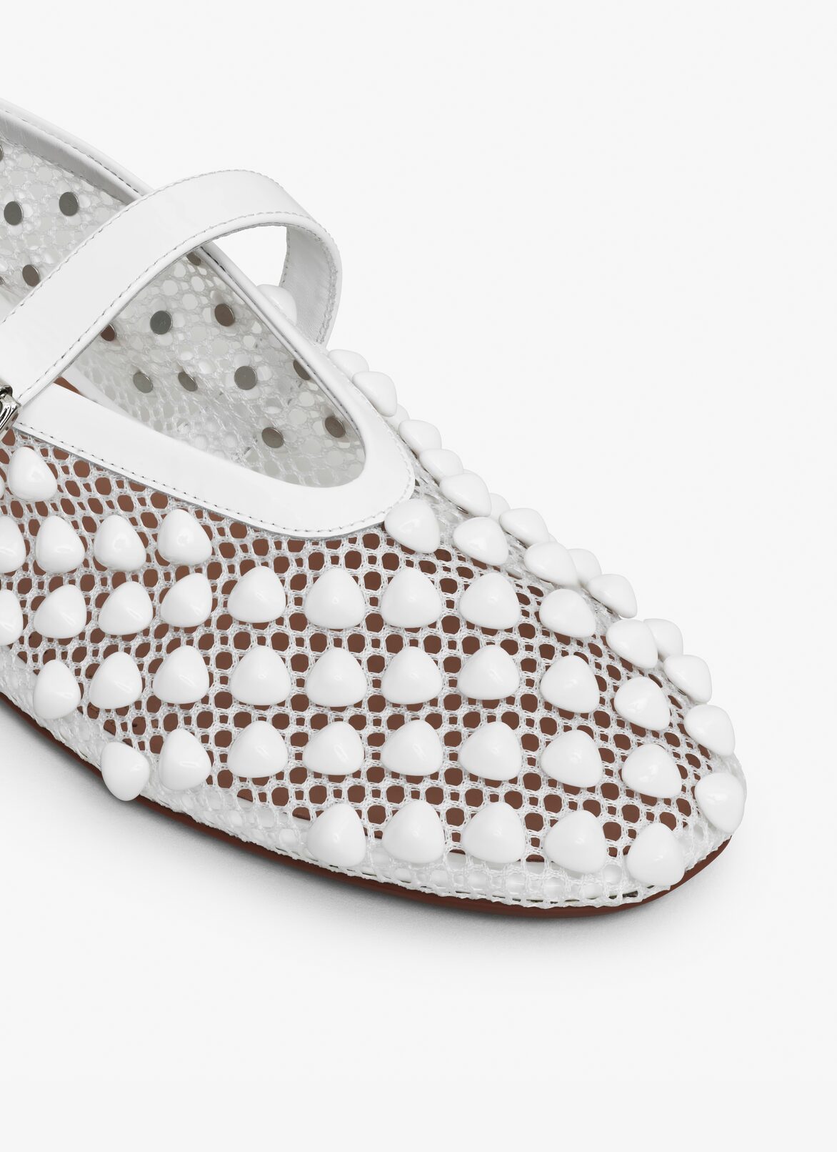 BALLET FLATS WITH STUDS ON FISHNET ALAÏA WHITE BALLET FLATS WITH STUDS ON FISHNET